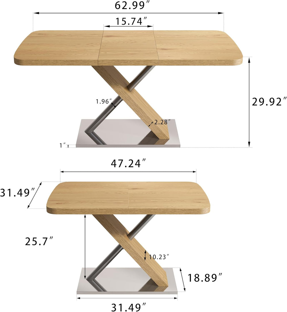 Expandable Natural Wood Dining Table for 4-6, Extendable 47-63 Inch Scratch-R...