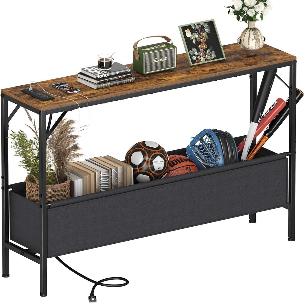 Narrow Console Table, 47.2" Long Entryway Table with Storage Power Outle...