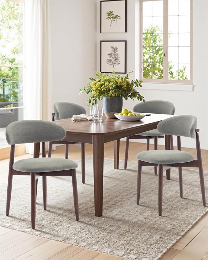 Dining Room Chairs Set of 2, Upholstered Farmhouse Dining Chairs, Modern Fabric Kitchen Chairs with Solid Wood Leg,Green