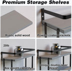 RICHER HOUSE 2+1 Tier Wall Mounted Floating Shelves Set of 2, Rustic Wood Wall Shelf with Metal Frame, Extra Storage Rack for Bathroom, Kitchen, Bedroom with Tissue Rack & Towel Bar - White Gold
