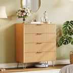Garvee Fluted Dresser for Bedroom with 4 Drawers,32" Wide Modern Chest of Wooden Bedroom Chest with Metal Handle,Wide Clothes Storage Organizer,Closet Dresser & TV Stand for Living Room,Natura Oak