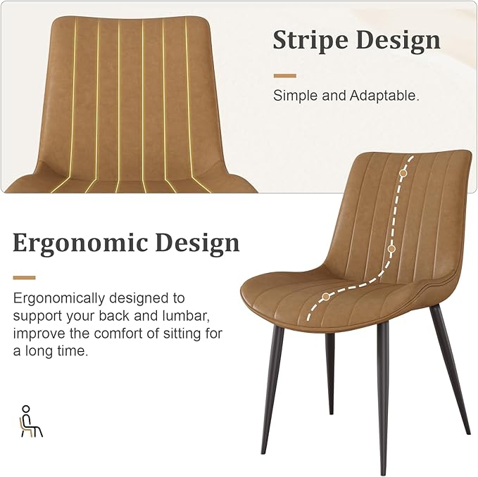 Dining Chairs Set of 8, Leather Modern Kitchen & Dining Room Chairs, Comfortable Upholstered Kitchen Chairs with Metal Legs Armless Side Chairs for Living Room Bedroom Restaurant Cafe, Brown