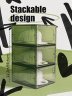 6 Pack Hat Organizer Box, Stackable Clear Baseball Caps Holder Box Containers with Magnetic Door for Hats Snapback Cap Storag, Hat Rack Display Case, Holds 8 Hats Each (Green)