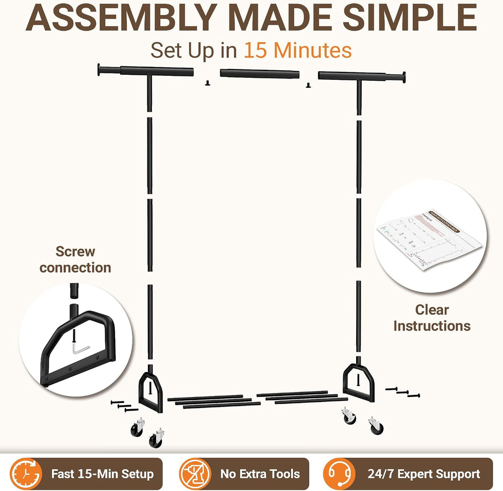 65" Metal Clothes Rack, Heavy Duty Rolling Clothing Rack 380LBS