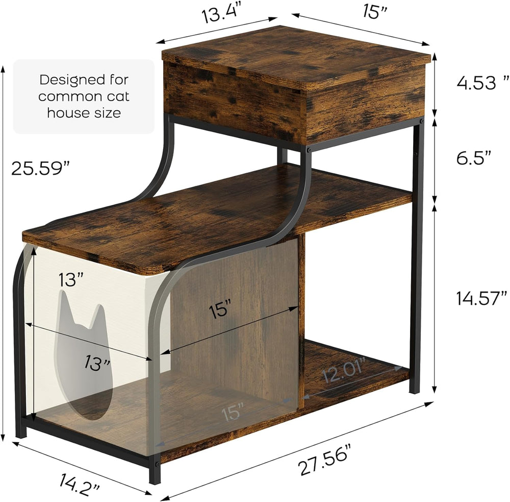 End Table with Charging Station, 3-Tier Sofa Side Table Sliding Top for Livin...