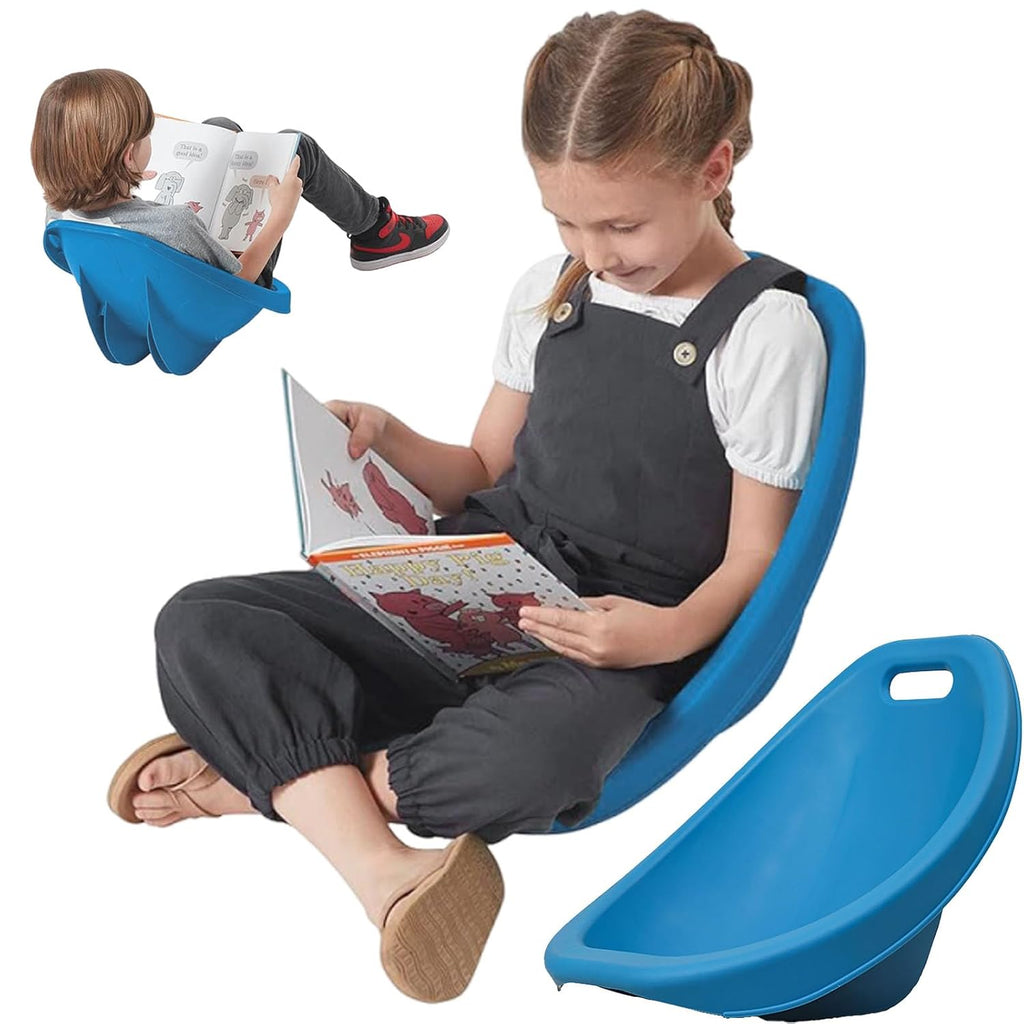 Scoop Rocker Chair for Kids, Plastic Scoop Chairs for Classroom, Portable Reading Chair with Back Support, Toddler Floor Chair Sensory Balance Scoop Wobble Seat,Blue,1pcs
