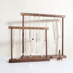 GemeShou Medium necklace hanger shelf with 12 copper bars, Wooden jewelry storage organizer rack for hanger necklace bracelet, necklace display stand for boutique store【Walnut】