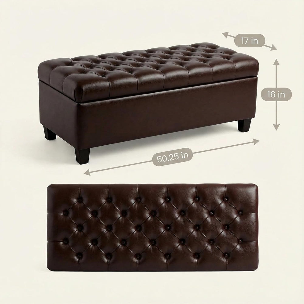 Leather Storage Bench for Living Room, End of Bed Bench with Storage, Large U...