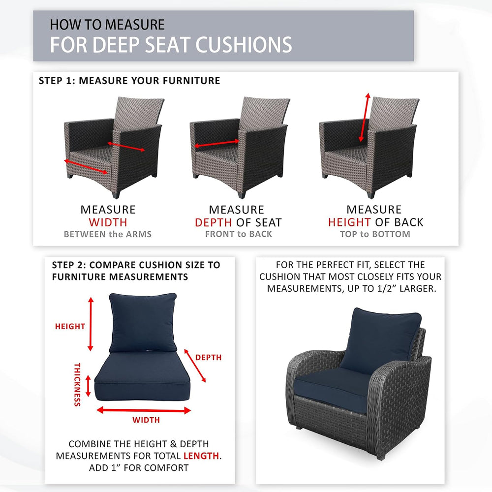 Deep Seat Cushion 22x24 2 Set (4 Pcs) for Outdoor Furniture, Water Repellent ...