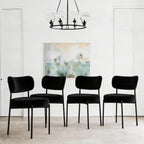Black Boucle Dining Chairs Set of 4, Upholstered Dinner Chair with Metal Frame, Dining Room Chairs with Padded Seat, Round Modern Seating for Living Room