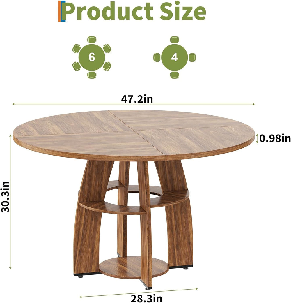 Jojoka 47 Inch Round Dining Table for 4-6 People, Wooden Kitchen Table with S...