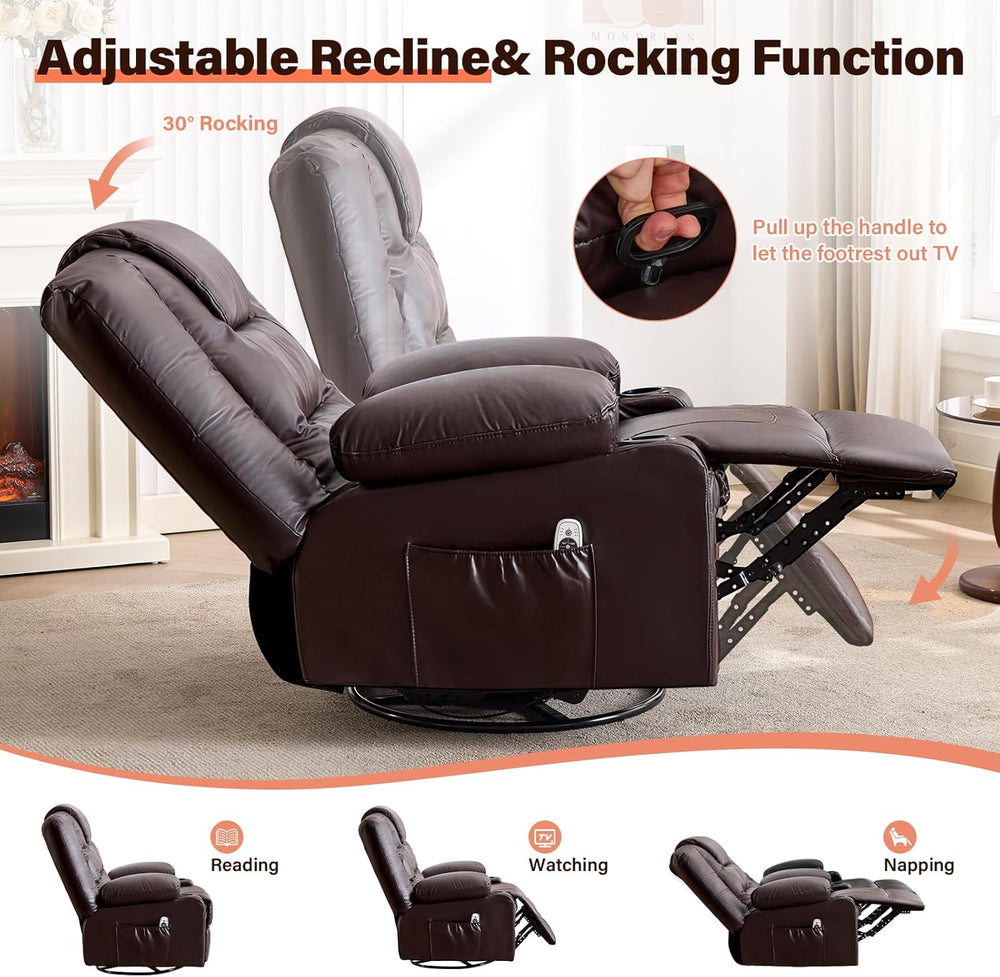 MAHOMICO Swivel Rocker Recliner Chair with Vibration Massage and Heat for Liv...