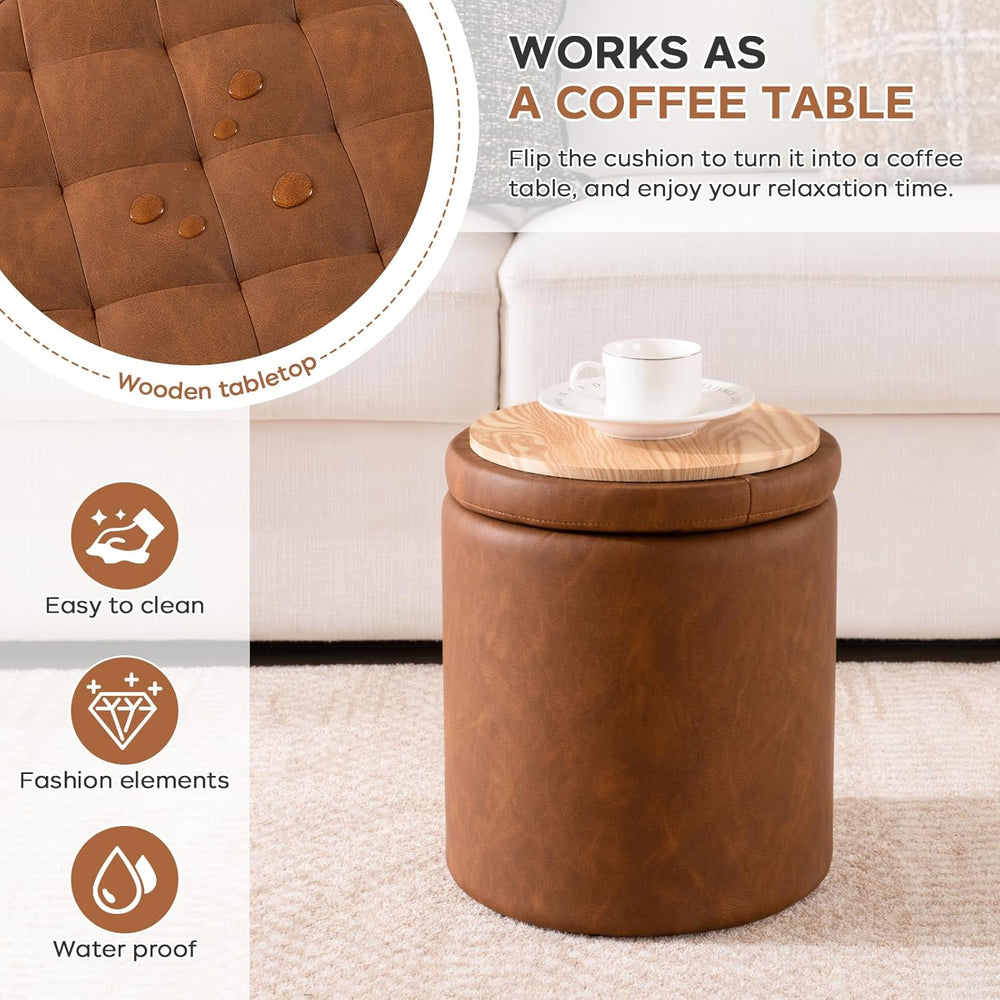 Round Ottoman with Storage Set of 2, 12.6"W x 14.17"H & 14.76&q...