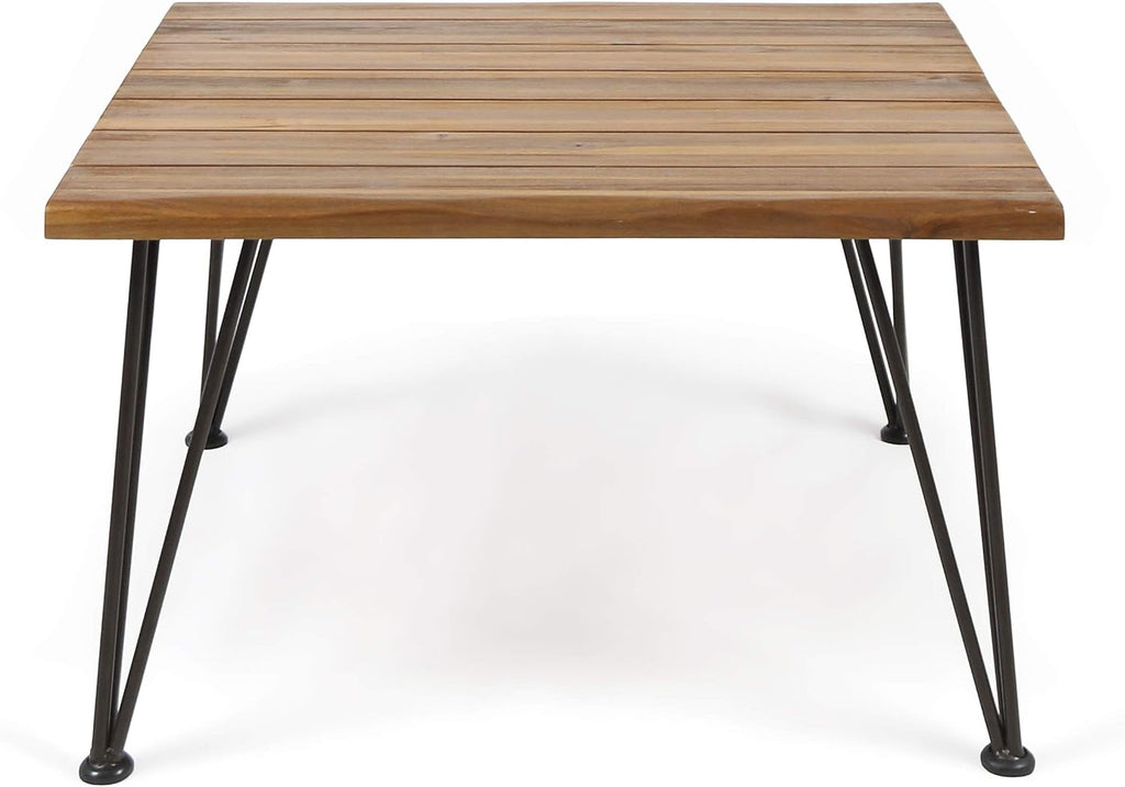 Christopher Knight Home Zion Outdoor Industrial Acacia Wood Coffee Table with Iron Frame, Teak Finish / Rustic Metal