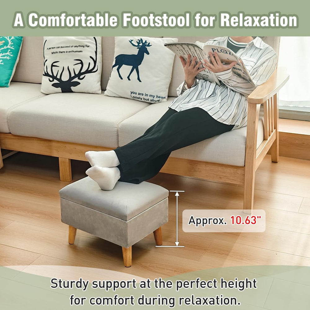 lumizone Small Ottoman with Storage Foot Rest Foot Stool Print-Beige | Padded...