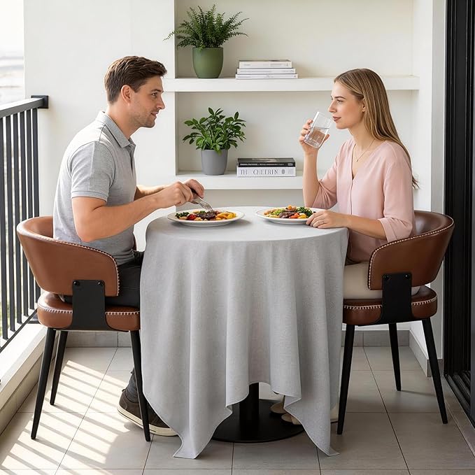 Modern Dining Chairs Set of 2, Upholstered Faux Leather Kitchen Side Chairs with Curved Open Back, Elegant Decorative Stitching, Easy Assembly for Dining Room, Restaurant, Cafe, Vintage Brown
