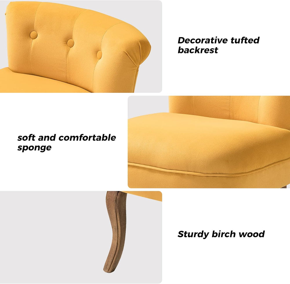 HULALA HOME Velvet Vanity Stool with Low Back, Mustard | Small Modern Vanity ...