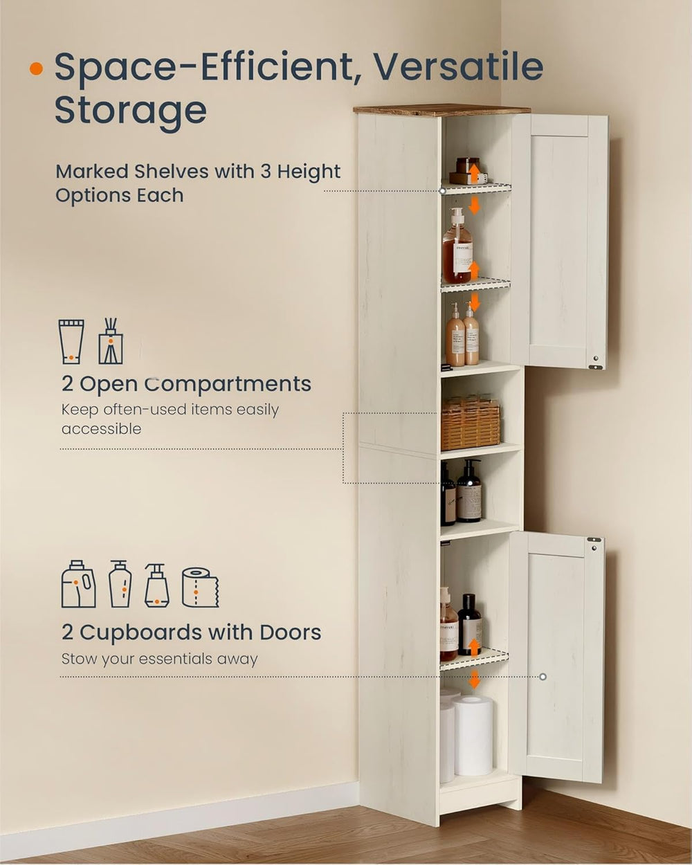 SONGMICS HOME 67-Inch Tall Bathroom Storage Cabinet, Superfast Toolless Assem...