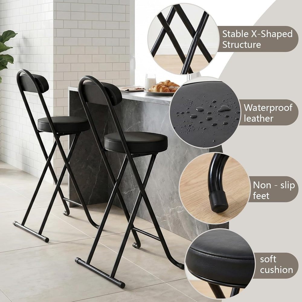 Folding Stool,24 Inch Portable Folding Bar Stool Chair with Backrest,Foldable...