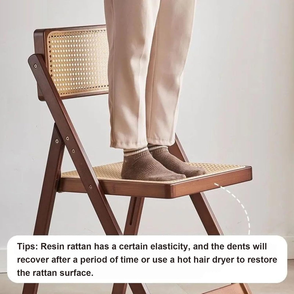 Mid Century Vintage Rattan Folding Chair with Adjustable Back Stackable Wood for Bedroom Living Room(Brown)