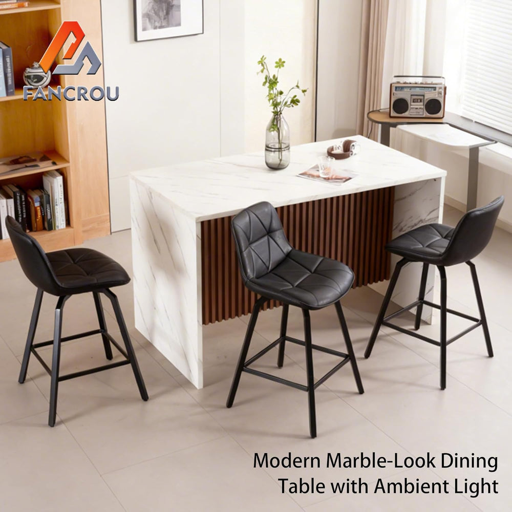 59 Inch Large Imitation Marble Dining Table for 4-6 People, Mordern Marble St...
