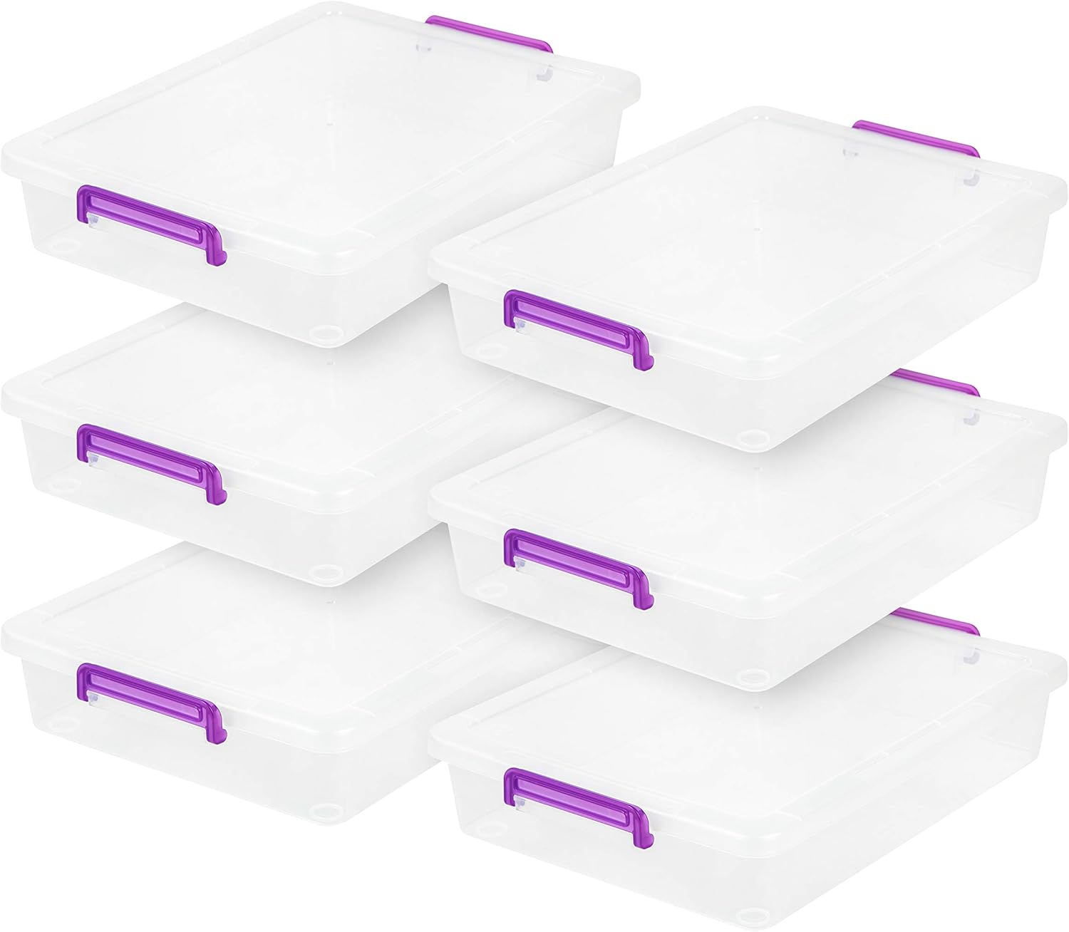 IRIS USA 6 Qt. Plastic Craft Storage Container Bins with Lids, 6 Pack, Small Art & Office Supply Organizer Tote, Sensory Bins & Boxes for Home & University, Stackable, Secure Latch Buckles, Clear