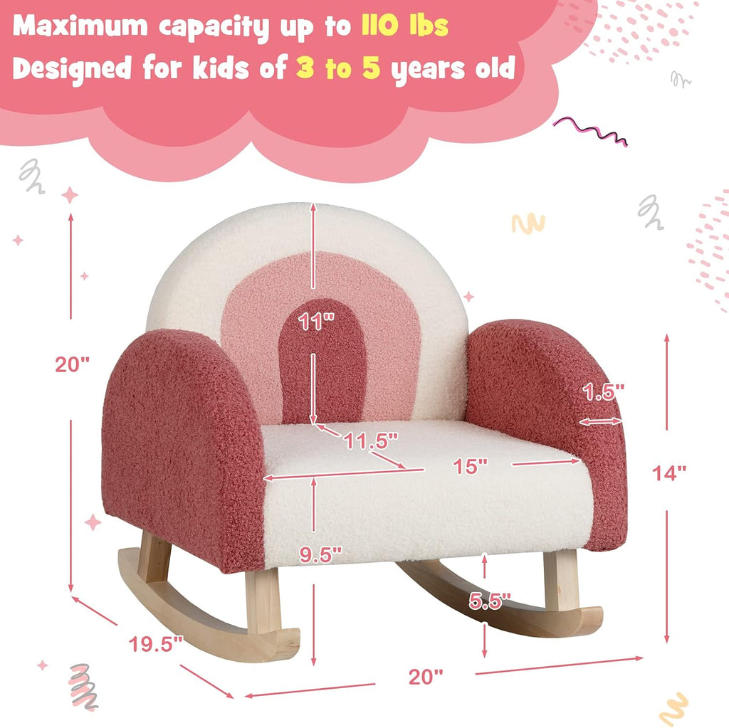 Honey Joy Toddler Rocking Chair, Kids Rocker with Solid Wood Frame & Plush Fabric, Anti-Tipping Design, Toddler Couch for Kids Room, Playroom, Nursery, Bedroom (Red)