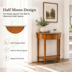 Half Moon Console Table - Solid Wood Vintage Half Round Foyer Table with Drawer and Shelf, Narrow Accent Table for Entryway, Hallway, Living Room and Small Spaces, (Brown, 23.6" W)
