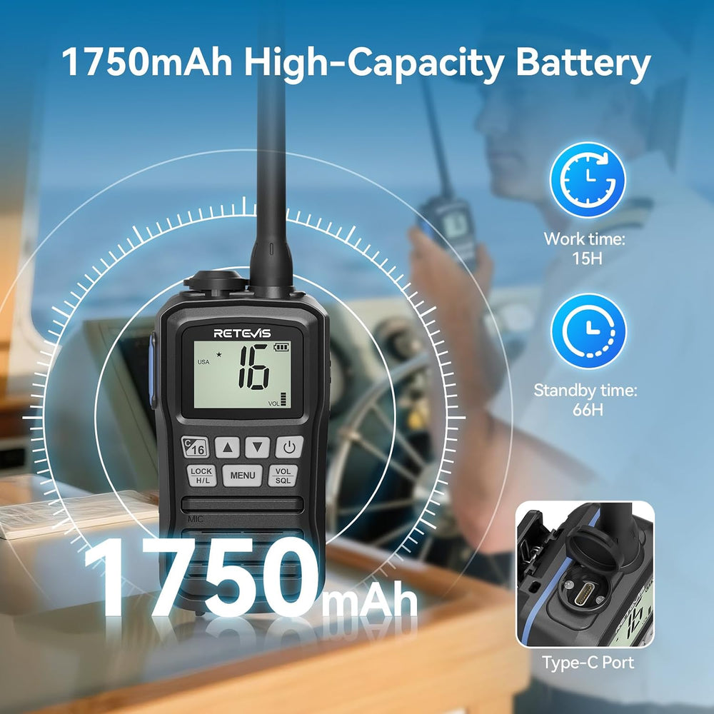 Retevis RM01P 3.5W Marine Radio VHF IP67 Floating, USB-C for Fishing(1Pack)