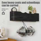 Coat Rack Wall Mount with Shelf 4 Hidden Hooks Modern Wooden Key Holder Entryway Organizer for Hallway Bedroom Bathroom Home Decor Storage for Hanging Coats Hats Bags Towels, Wave-Shape Black