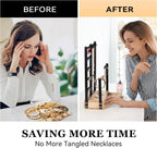 DreamGenius Jewelry Organizer Stand with 2 Velvet Ring Holder Drawers, 5 Tier Jewelry Holder Organizer with 11 Hooks for Necklaces and 145 Holes for Earrings, Black