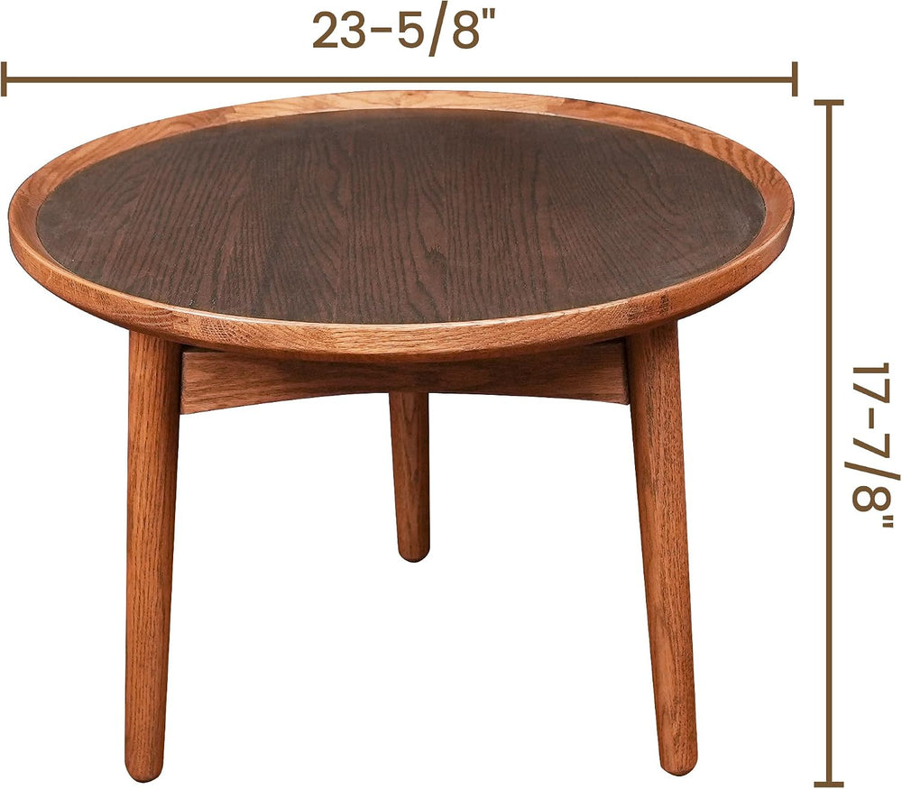 CONSDAN 24 Round Coffee Table, Solid Oak Frame & Veneer Top, USA Grown Ha...
