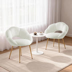 Petal Makeup Vanity Chair with Back,Modern Dining Chair,Upholstered Desk Chair for Girls with Gold Metal Legs for Home Office,Bedroom, (White)