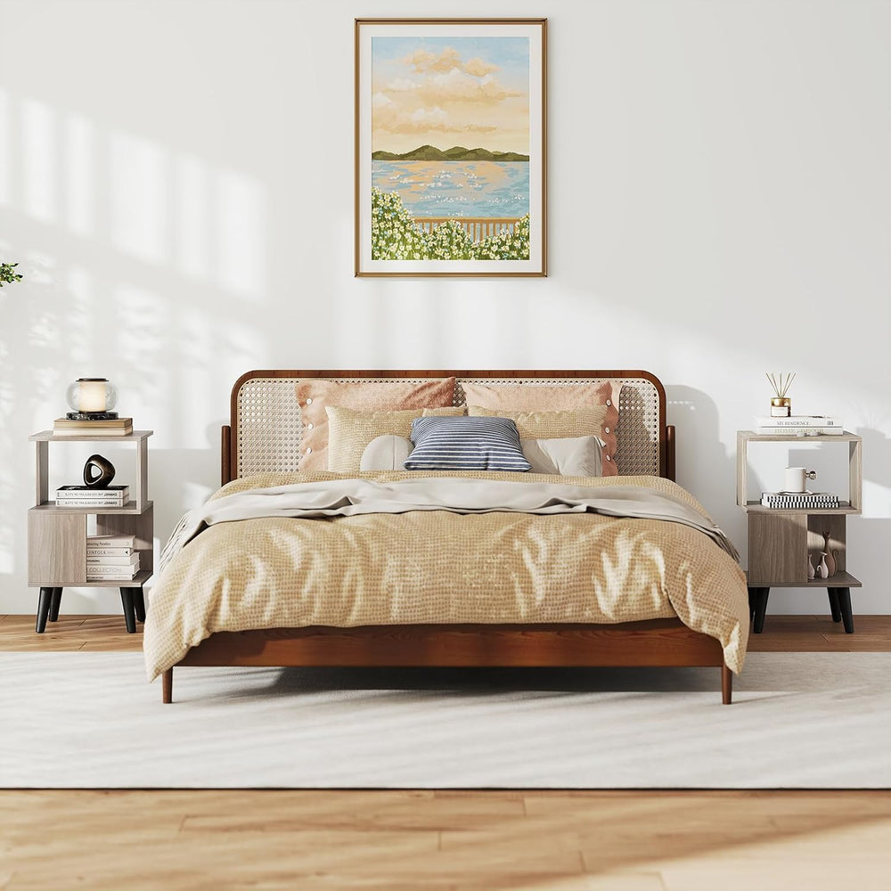 GOFLAME 3-Tier End Table Set of 2, Wood Sofa Side Table with Open Storage She...