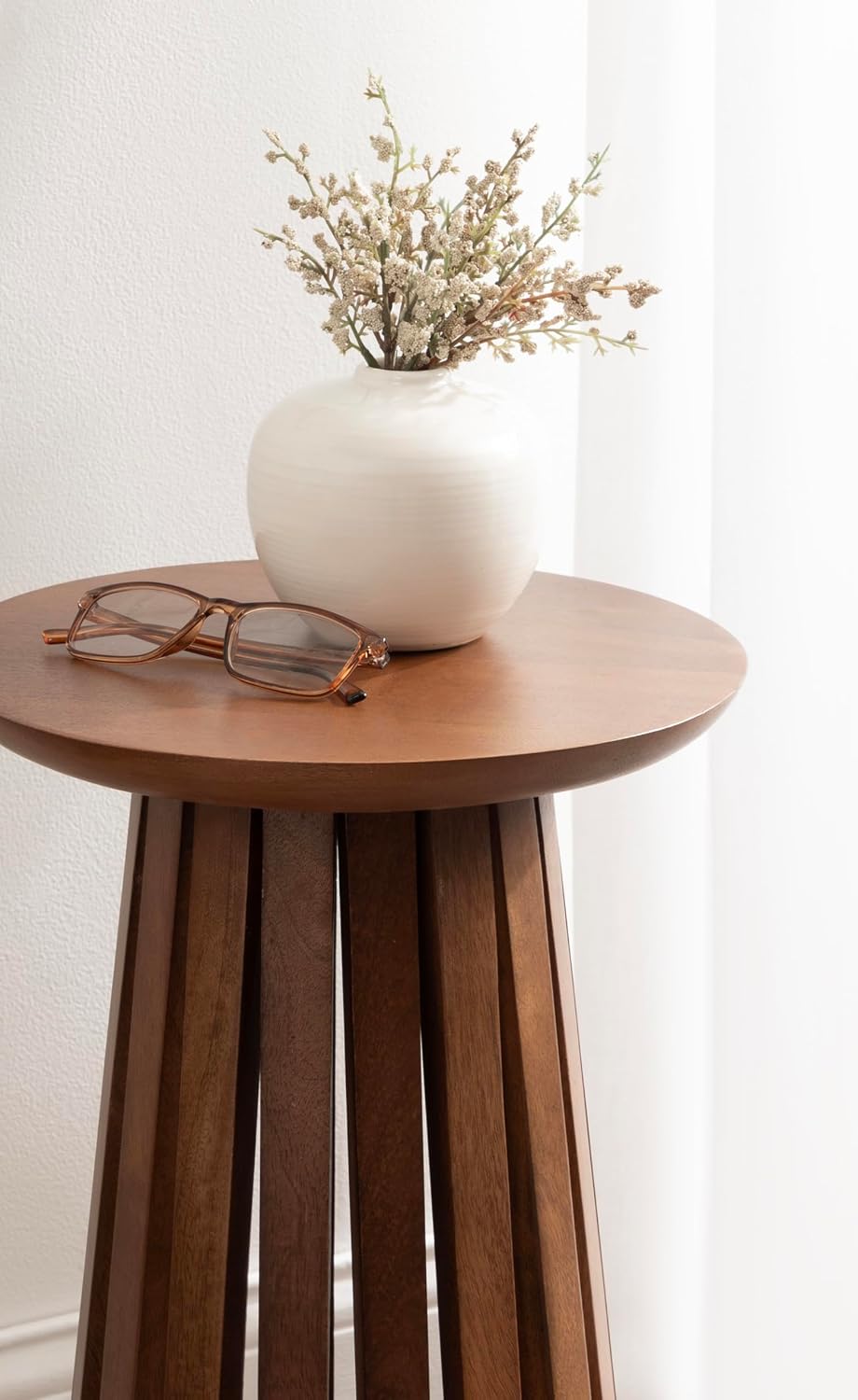 Kate and Laurel Klarc Modern Slatted Wood Round Drink Table, 12 x 12 x 22, Wa...