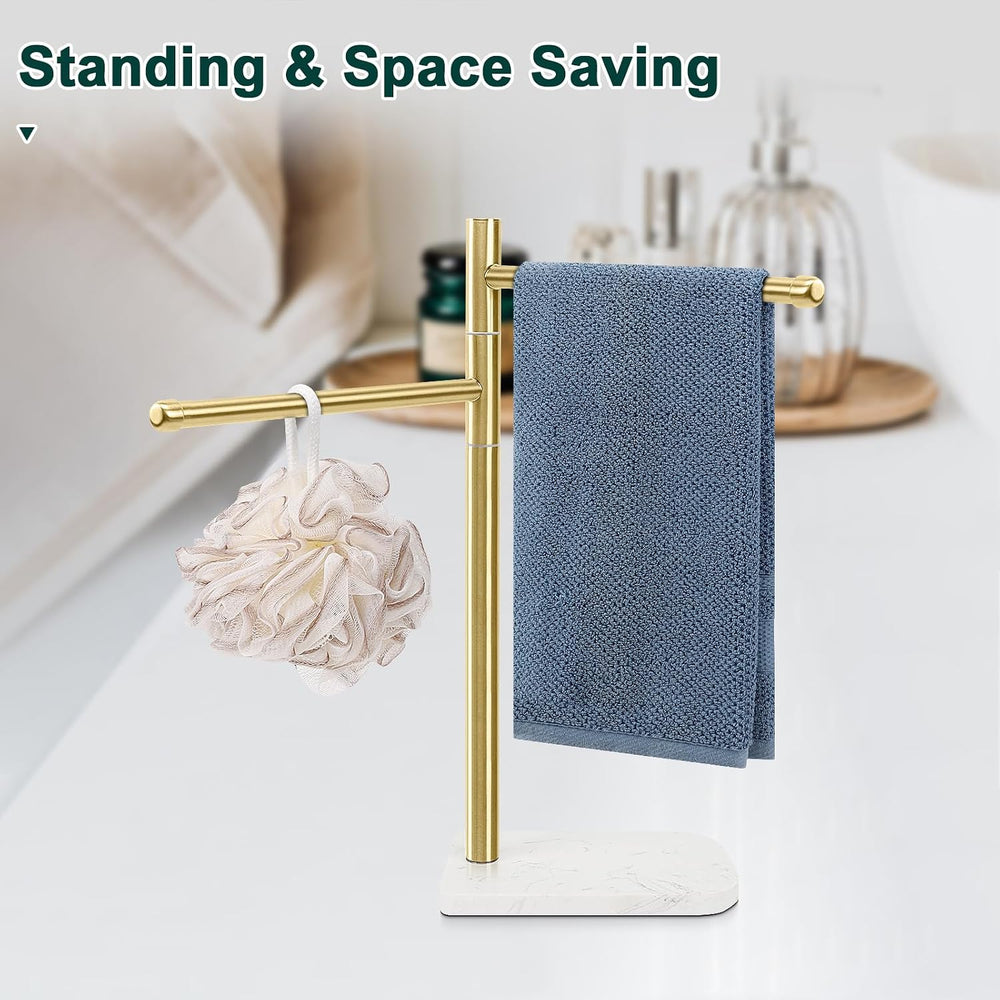 Hand Towel Holder, F-Shape Hand Towel Stand with Marble Base, Stainless Steel...