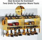 CCCEI Modular Power Tool Organizer Wall Mount with Charging Station. Garage Drill Storage Shelf with Hooks, Heavy Duty Rack, Tool Battery Holder Built in 8 Outlet. Gift for Men. Glod, 1 Pack.