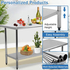 24inch x 60inch Stainless Steel Kitchen Work Table Food Prep Table NSF Commercial Worktable Adjustable Table Foot Duty Metal Table Scratch Resistent Antirust Restaurant Kitchen, 24 x 60 inch