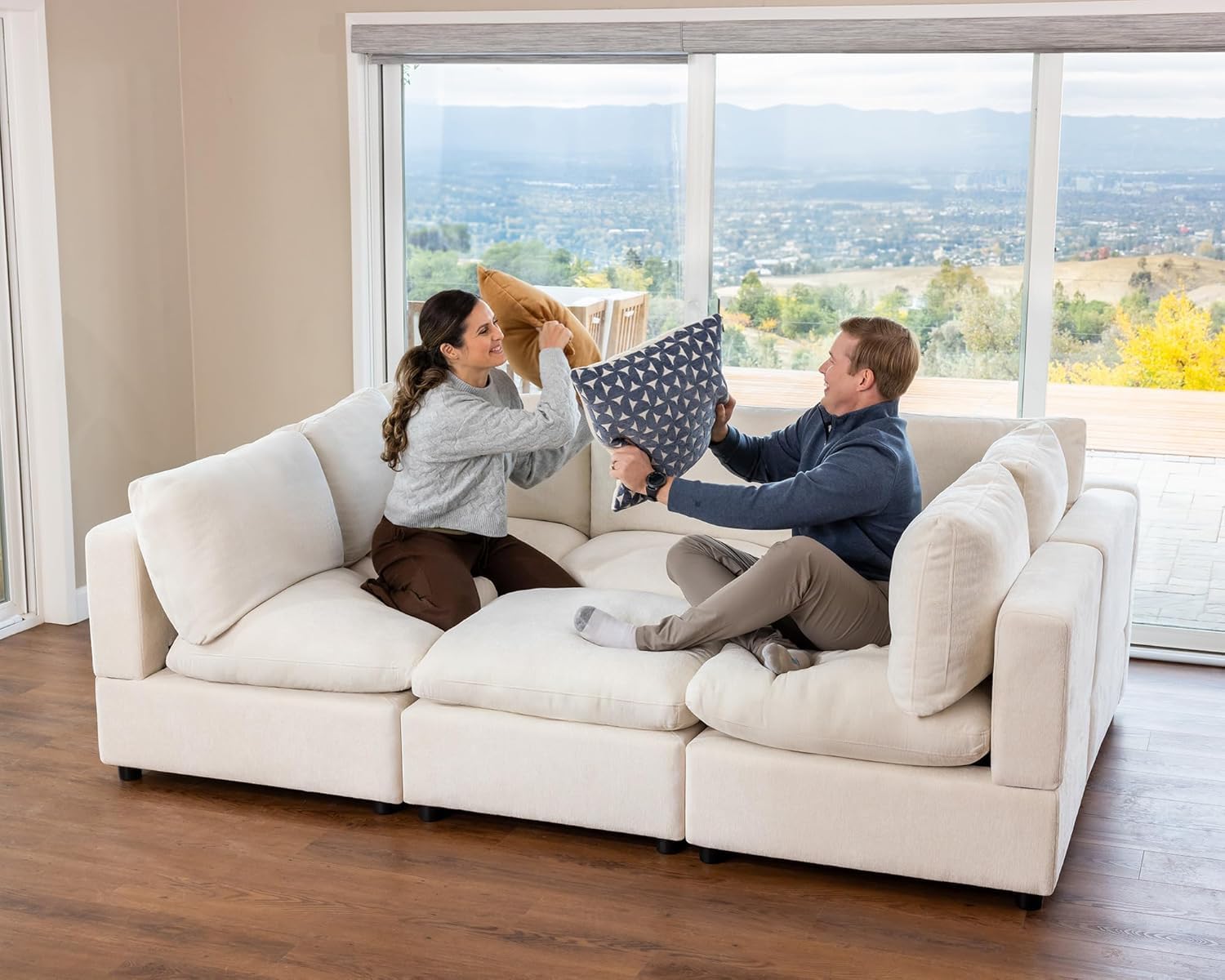Large L Shaped Sectional Modular Sofa,Chenille Sectional Couch,Beige | Washable,Removable Cover,Modern,Comfortable