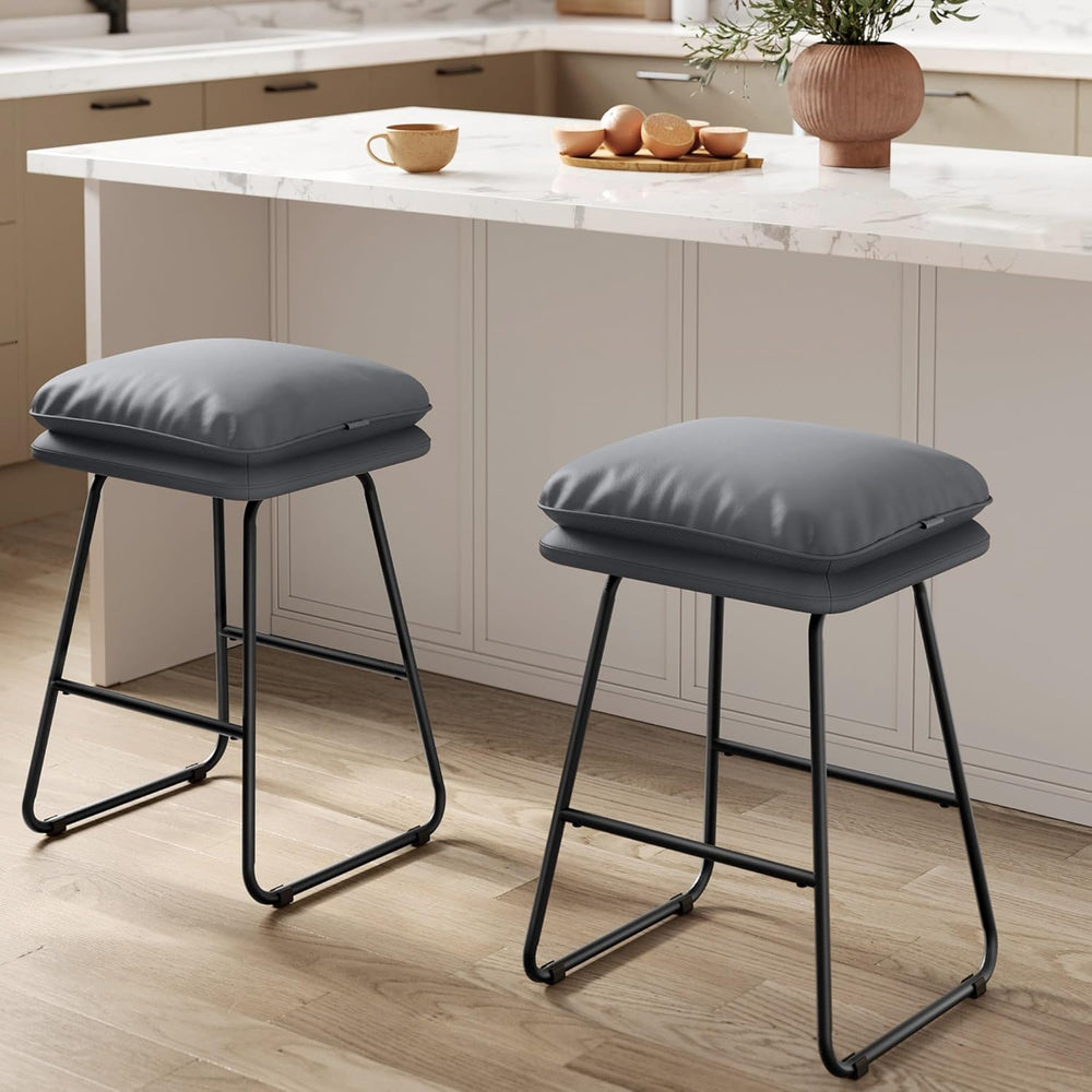 VASAGLE Bar Stools Set of 2, Leather, Metal Sled Legs, 25.6 Inches