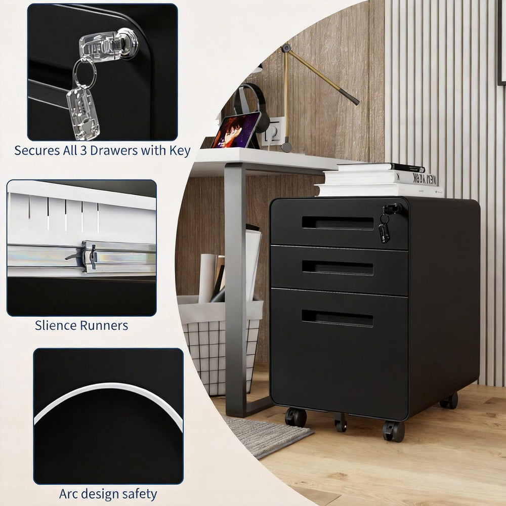 3 Drawer File Cabinet with Lock, Mobile Metal Filing Cabinet for Letter/Legal...