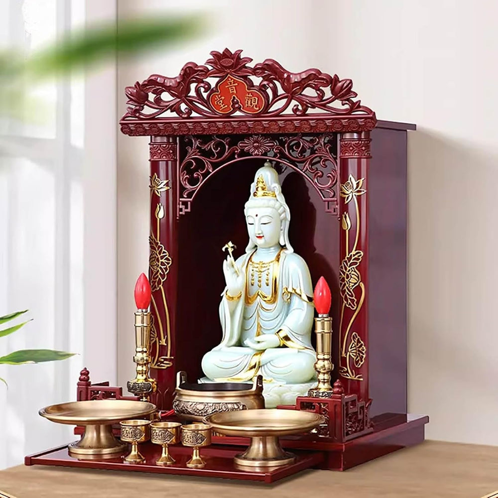 Wall Altar Shelf with Pull-Out Panel for Incense Offerings,Wall-Mounted Solid...
