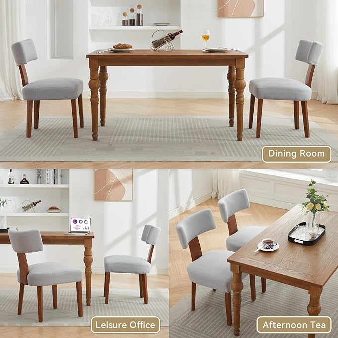 Dining Chairs Set of 6 Upholstered Dining Chairs, Gray Fabric Kitchen Chairs with Solid Wood Legs, Ergonomic Modern Accent Chairs for Dining Room, Living Room, or Office (Grey, Set of 6)