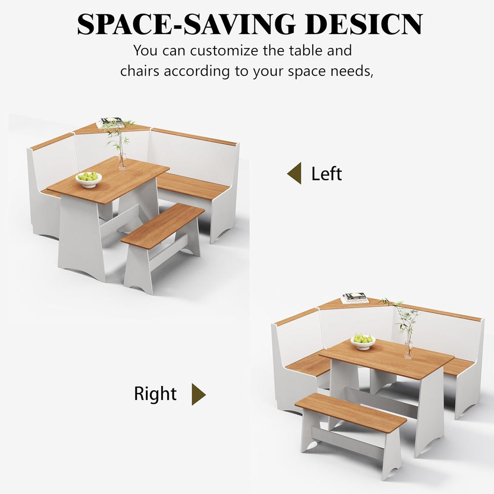 Farmhouse Breakfast Nook Table Set, Dining Nook Set with Corner Bench,with St...