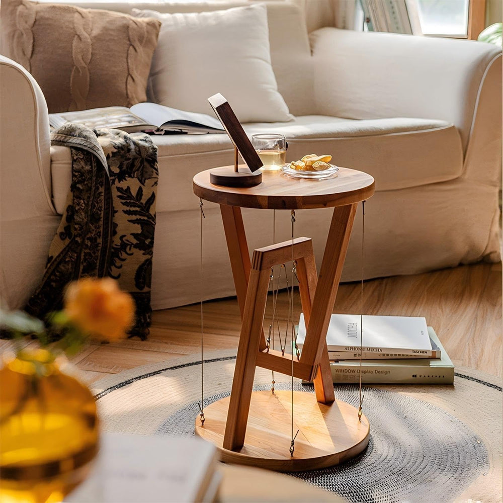 Floating Effect End Table, Solid Wood Tensegrity Side Table, Anti-Gravity Han...