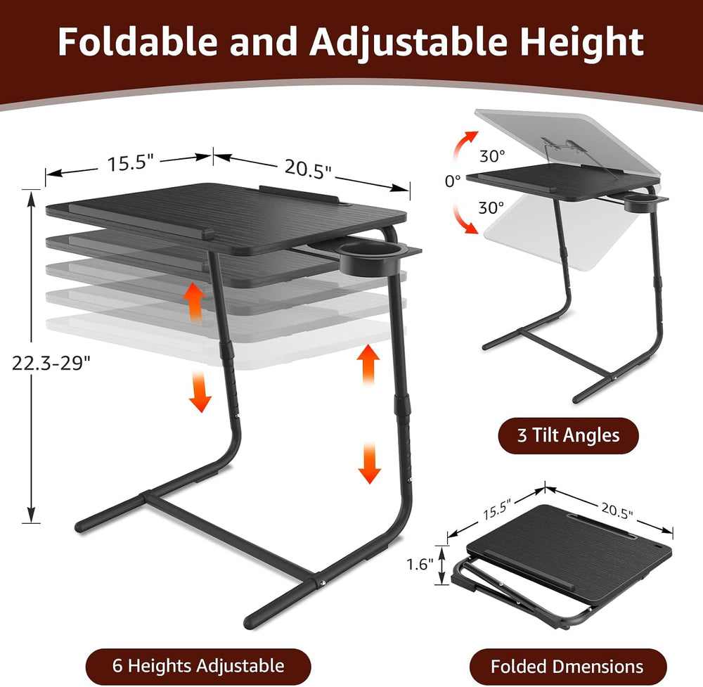 TV Trays Set of 2 - Folding TV Tray Adjustable Dinner Trays for Eating On Cou...