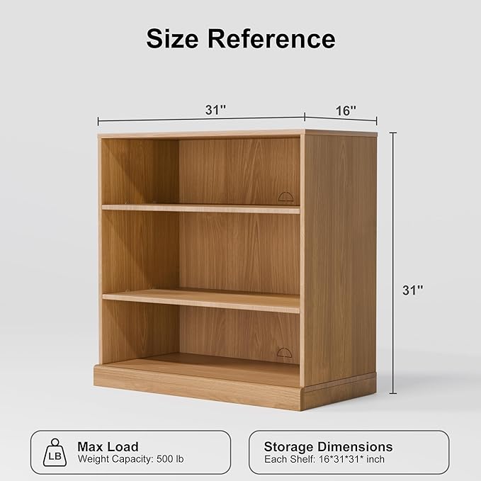 31" Wooden Book Shelf, 2 Shelf Bookcase, Modern Bookshelf with Adjustable Shelf for Home Office, Study Room, Oak