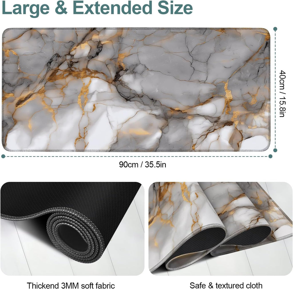 Marble Stripes Gaming Mouse Pad 35.4"x15.7"Desk Mat Anti-Slip Rubber Base & Durable Stitched Edges for Gamers Smooth Mouse Writing Surface for Desk Office/Home