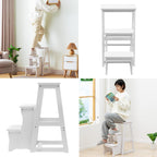 LYNICESHOP Folding Library Ladder Chair, 3-Step Wooden Folding Chair Lightweight Portable Multifunctional Step Stool, Stool Stepladders Display Stand and Flower Stand (White)