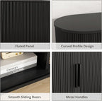 VOWNER 63" Fluted TV Stand, Modern Entertainment Center for TVs Up to 65" with Adjustable Shelves and Sliding Doors, Curved Media Console Table with Storage Cabinet for Living Room Bedroom (Black)